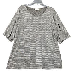 Calvin Klein Gray Metallic Silver Shirt Short Slit Sleeves Scoop Neck Women's XL